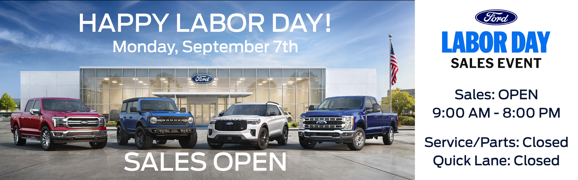 Labor Day hours banner open Sept. 2026